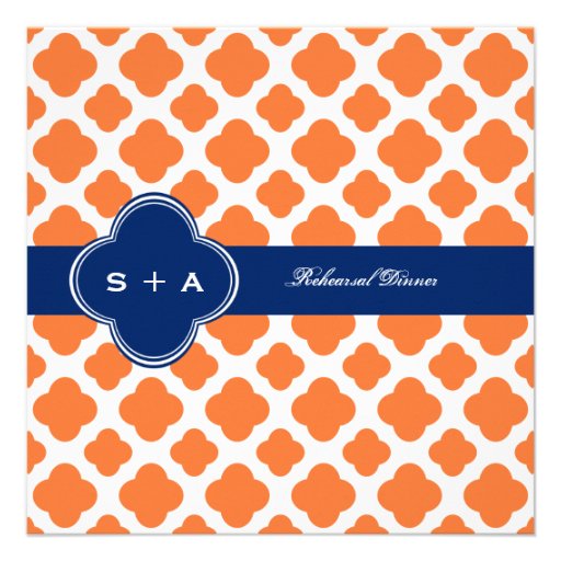 Orange and Royal Blue Quatrefoil Rehearsal Dinner Invite