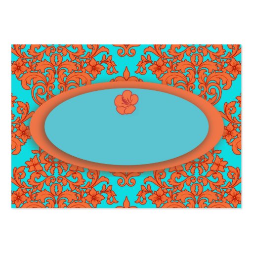 Orange and Turquoise Damask Business Card (front side)