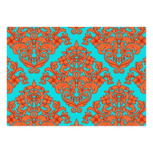 Orange and Turquoise Damask Business Card (back side)
