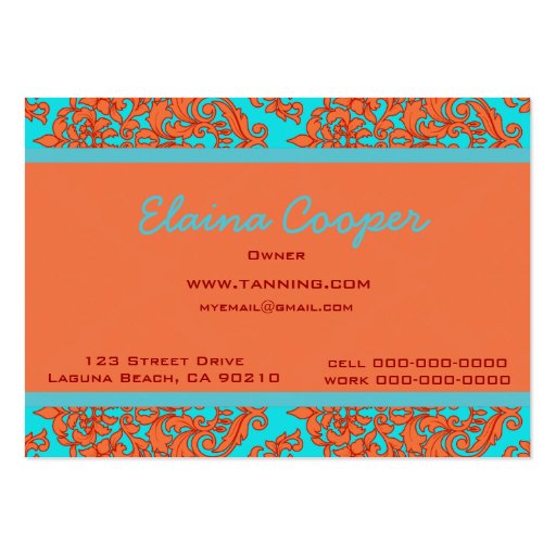 Orange and Turquoise Damask Business Card Templates (back side)