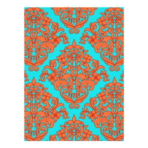 Orange and Turquoise Damask Custom Invitation