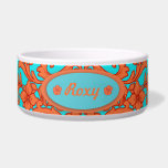orange, turquoise, damask, bowl, dish, animal,