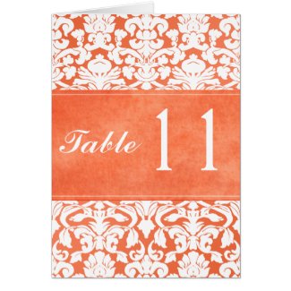 Orange and White Damask Table Number Card card