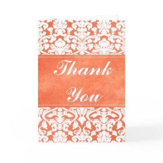 Orange and White Damask Thank You Card card