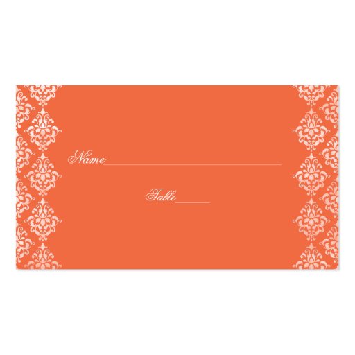 Orange and White Damask Wedding Place Cards Business Cards (front side)