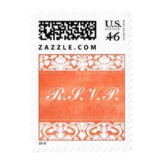 Orange and White Damask Wedding RSVP Postage stamp