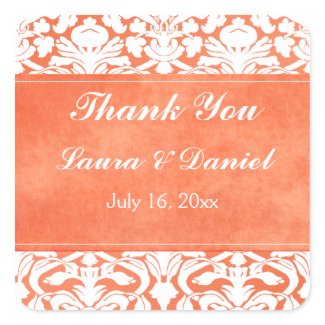 Orange and White Damask Wedding Sticker sticker