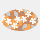 Orange and White Flowers. Floral Pattern. Oval Sticker