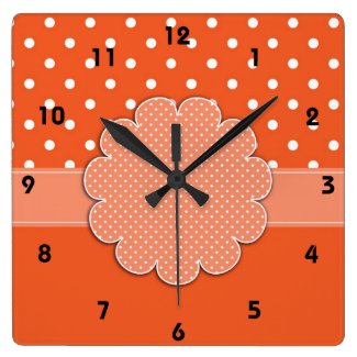 Orange and White Polka Dot Wall Clock