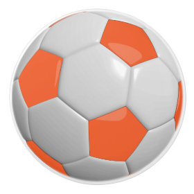 Orange and White Soccer Ball Ceramic Knob