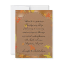 Orange and Yellow Leaves on Brown Thanksgiving Announcements