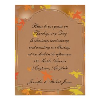 Orange and Yellow Leaves on Brown Thanksgiving Announcements