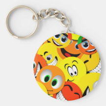 ORANGE AND YELLOW SMILEY FACES COLLAGE KEYCHAIN