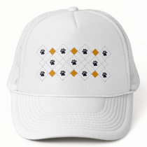 Orange Argyle Paw Prints Mesh Hat