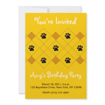 Orange Argyle Paw Prints Personalized Invite