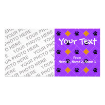 Orange Argyle Paw Prints Photo Cards