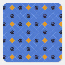 Orange Argyle Paw Prints Square Stickers