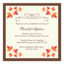 Orange autumn leaves elegant fall bridal shower personalized invites