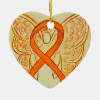 Orange Awareness Ribbon Angel Custom Art Ornaments
