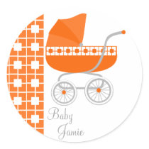 Orange Baby Buggy Round Sticker
