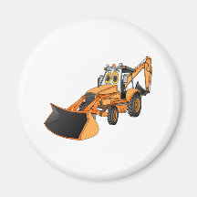 Orange Backhoe Cartoon Refrigerator Magnet