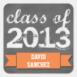 Orange banner ribbon chalkboard graduation class square sticker