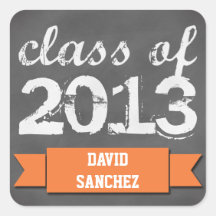 Orange banner ribbon chalkboard graduation class square sticker