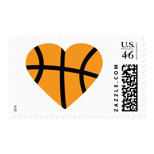 Orange Basketball Ball Heart Love Postage Stamp