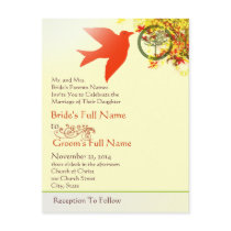 Orange Bird Tree Circle of Love Wedding Invitation postcards by samack Orange Bird Tree Circle of Love Wedding Invitation postcards