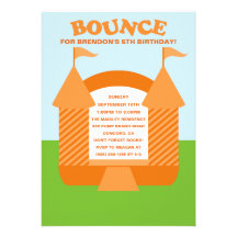 Orange Birthday Bounce Bouncy House Birthday Party Custom Announcements