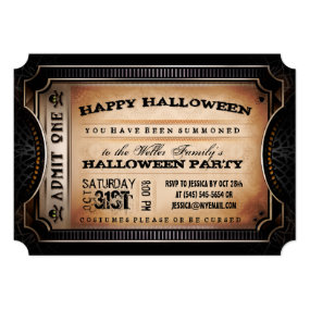 Orange & Black Admit One Halloween Party Ticket