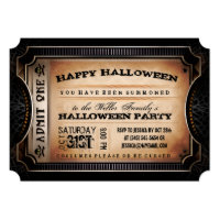 Orange & Black Admit One Halloween Party Ticket 5x7 Paper Invitation Card