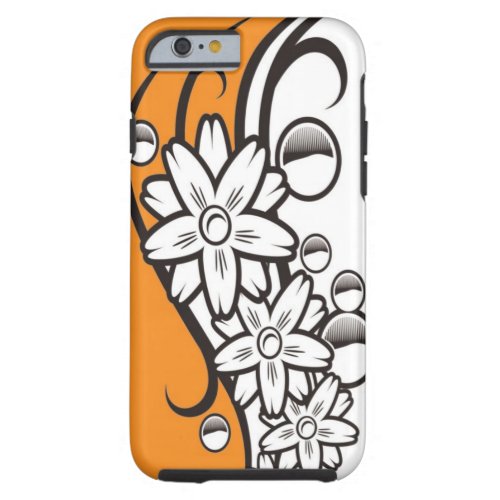 Orange Black And White Floral Pattern Tough iPhone 6 Case
