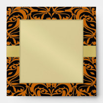 Orange & Black Damask Holiday Halloween Envelope