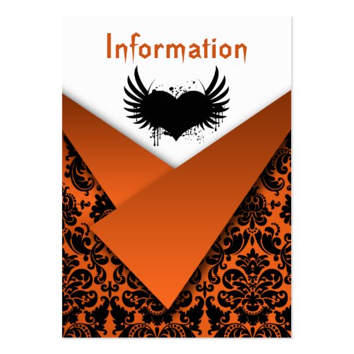 Orange, Black Damask Wedding Enclosure Card Business Cards (front side)