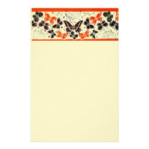 ORANGE BLACK FANCY BUTTERFLIES ,Cream Stationery Design