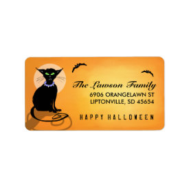 Orange & Black Halloween Cat Address Label