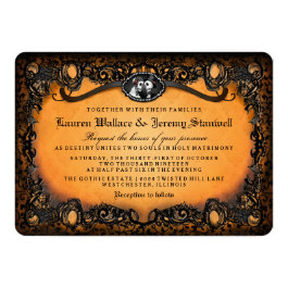 Halloween Skeletons RECEPTION INFO on BACK Orange Black Halloween Skeletons RECEPTION INFO Card