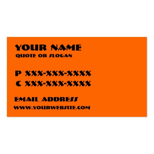 Orange black snowboard instructor custom cards business card templates (back side)
