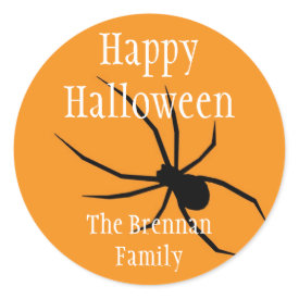 Orange black spider halloween custom name gift tag sticker