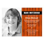 Orange Black Stripes Photo Bar Mitzvah Invitations