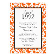 Orange Black Swirl Damask Class Reunion Invitation
