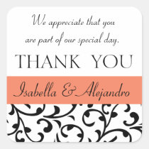 Orange, Black Wedding Favor Thank You Message stickers