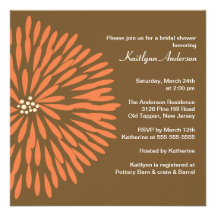 Orange Bloom on Brown Bridal Shower Invitation