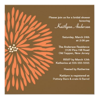 Orange Bloom on Brown Bridal Shower Invitation