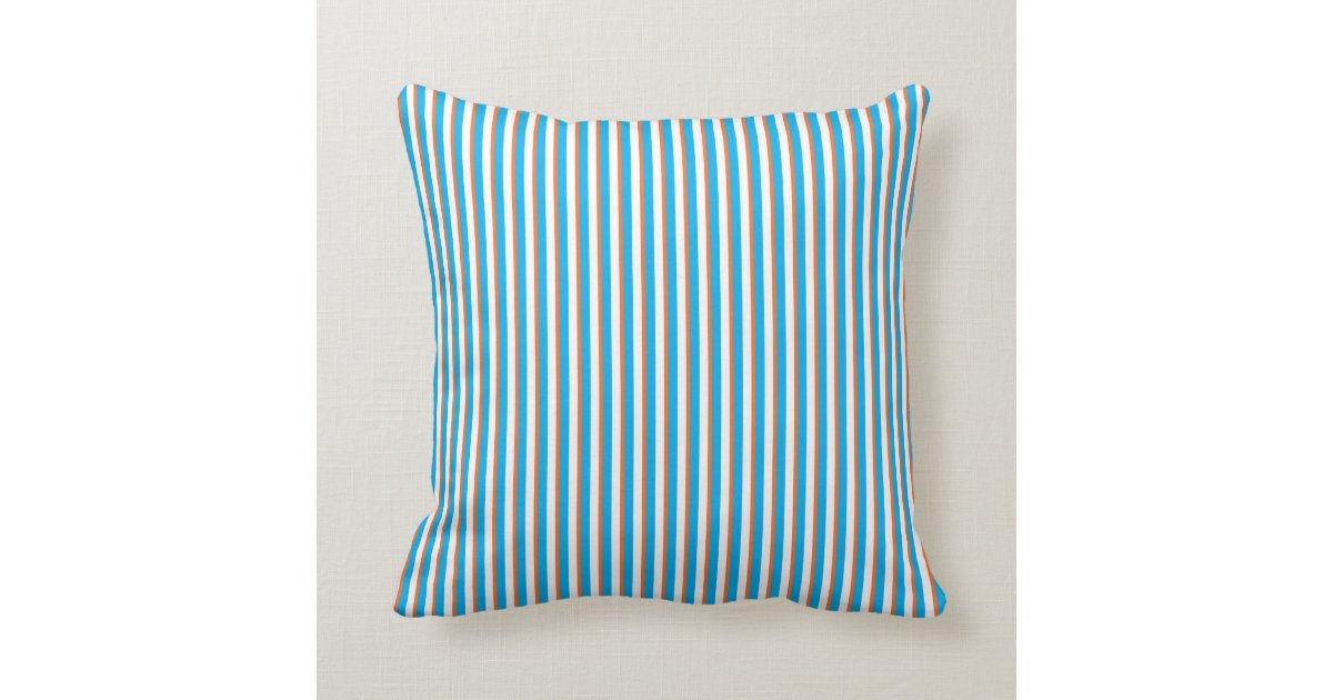 Orange, Blue and White Stripes Throw Pillow Zazzle