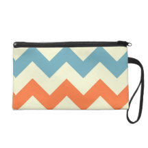 Orange blue chevron zigzag stripes zig zag pattern wristlet clutches