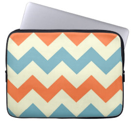 Orange blue chevron zigzag stripes zig zag pattern laptop sleeves