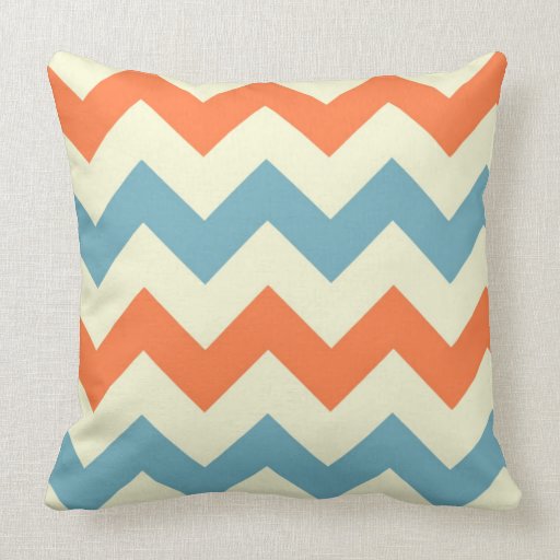 Orange blue chevron zigzag stripes zig zag pattern throw pillows Zazzle