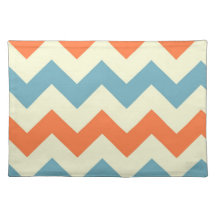 Orange blue chevron zigzag stripes zig zag pattern placemats